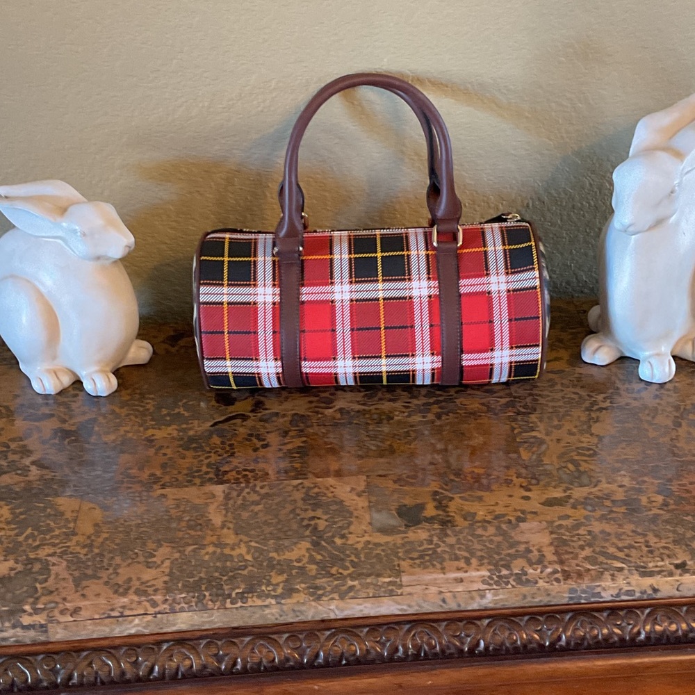 VIETA Fashion Red and Brown Plaid Mini Bag